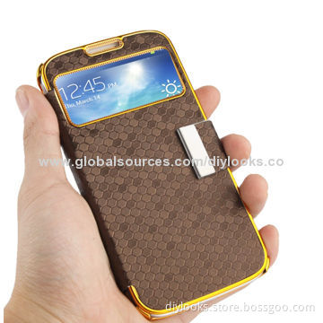 Leather Case with Call Display, for Samsung Galaxy S IV/i9500, Coffee